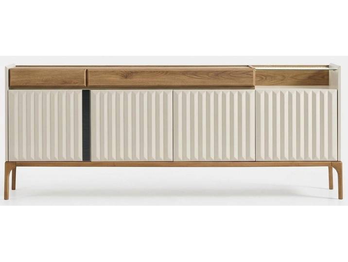 Xlmoebel Sideboard Moderner Sideboard Weiß Holz Glas Großer Kommode Schrank (1-tlg)
