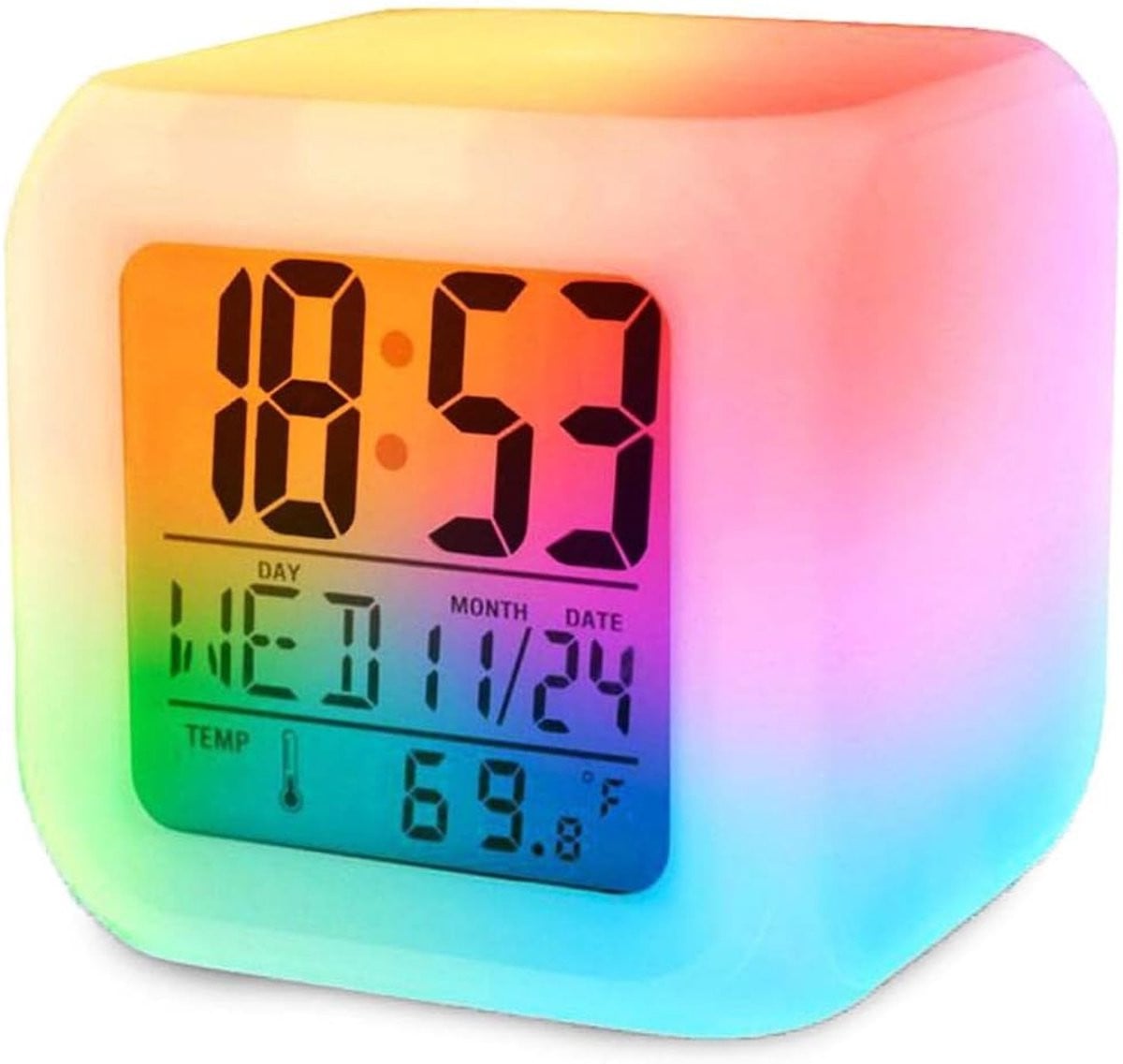 LCD LED RGB wekker en thermometer met 7 kleuren licht en hoog contrast LCD