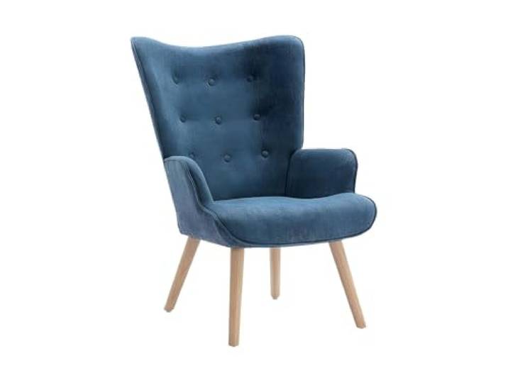 Vente-unique - Sessel mit gerader Rückenlehne 1 Person Vately - Stoff Blau Holzgestell Gesteppte Optik