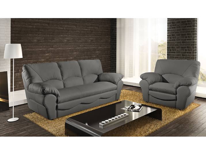 3-Sitzer Sofa Echtleder Grau/Grau Echtleder Mabel 205 x 92 x 85cm Modern