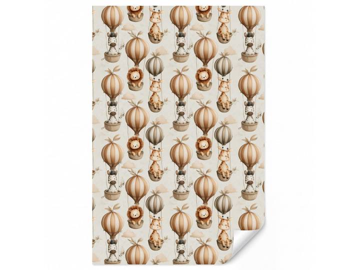 OnlyWow Kindertapete - Safari - Heißluftballons - Taupe - 140x200 cm, Beige, Papier, Rechteckig, 140x200 cm, Tapeten & Wandverkleidungen, Vliestapeten