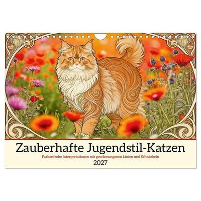 Zauberhafte Jugendstil-Katzen (Wandkalender 2027 DIN A4 quer), CALVENDO Monatskalender