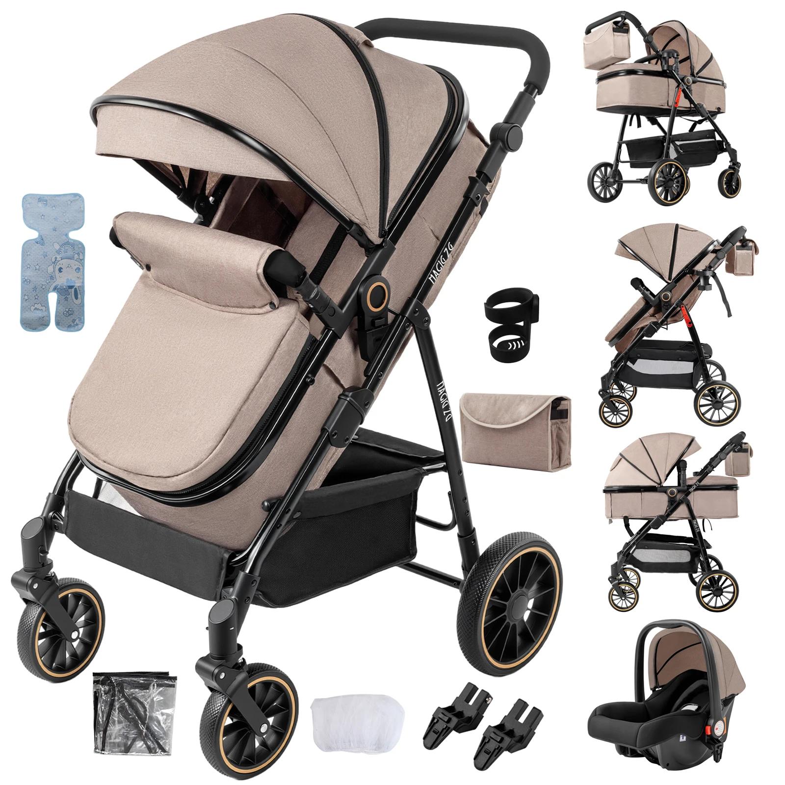 Kinderwagen - 3-in-1-Reisesystem - Für geborene - Faltbar - Wendeaufsatz - Vollständige Liegeposition - Belastbar Bis 20 kg - Khaki