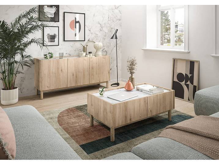 Table basse 100 x 40 x 54cm Beige/Imitation marbre blanc