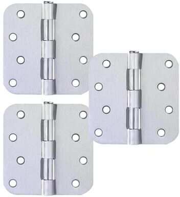 Design House Brushed Chrome Steel Plain Bearing Door Hinge with Removable Pin, 4 x 4 in. 5/8 in. Radius, 3-Pack