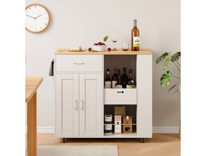 Desserte de Cuisine - DREAMMESPACE - Îlot Central - MDF - Plateau en Bois - 102x46x92 cm
