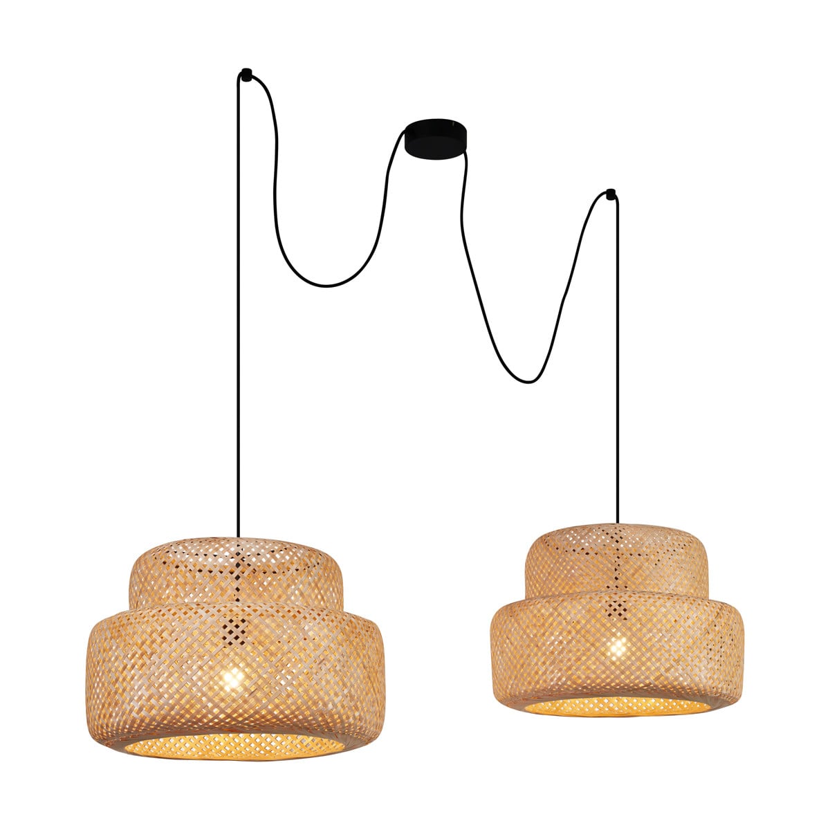 Qazqa Japandi hanglamp zwart met bamboe 2-lichts