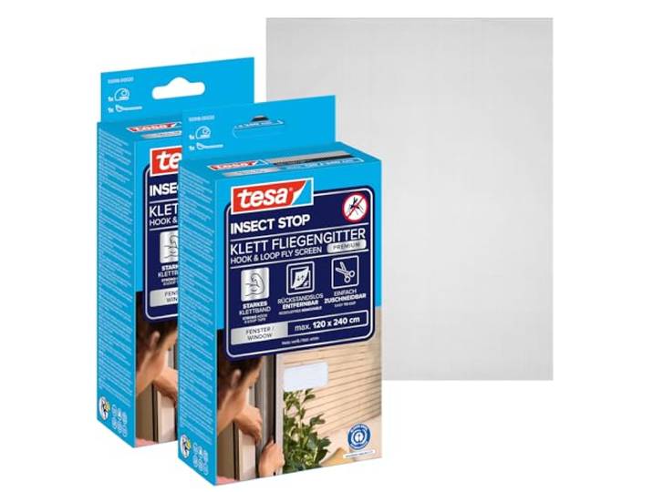 tesa INSECT STOP Klett Fliegengitter Premium - 2x 120 cm x 240 cm Anthrazit