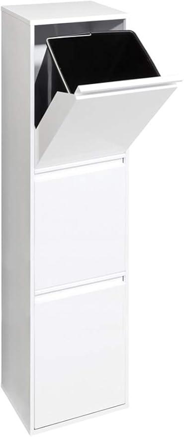 Basic CR301-B Mülltrennsystem aus Stahl | 3 Fächer Mülleimer für die Küche | 3 Fach Abfalleimer | 3x17L (51L) | Herausnehmbare Inneneimer mit Griff | Recycling Schrank für Mülltrennung | weiß