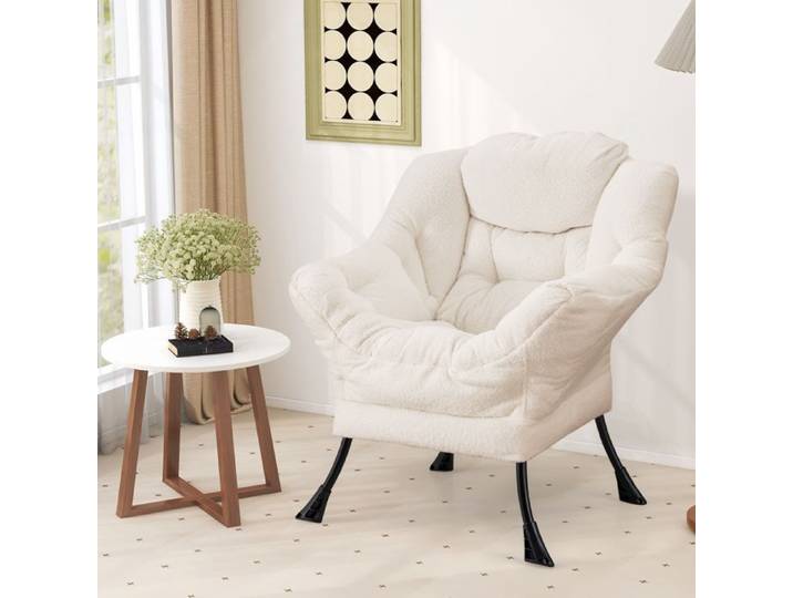 GIANTEX Fauteuil Relax avec Oreiller+ Poche Latérale- Fauteuil Rembourré Moderne- Cadre en Fer- pour Salon/Bureau/Chambre- Beige