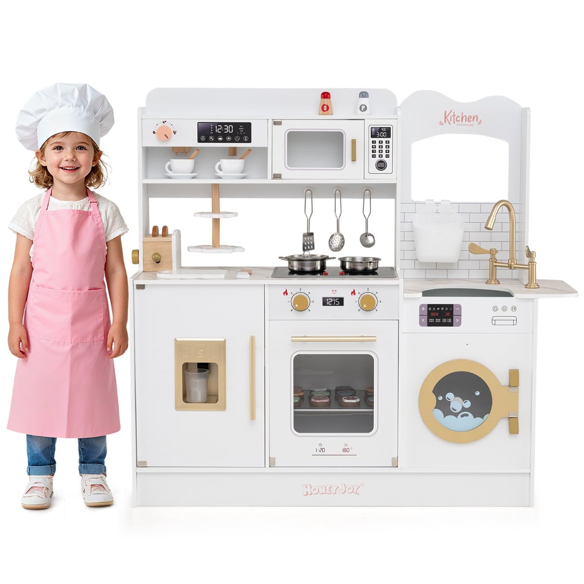 Costway Speelkeuken voor Kinderen - Houten Speelkeukenset - Wit