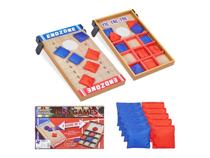 2 in 1 Wurfspiel Cornhole & Tic Tac Toe Blau-Hellbraun-Rot