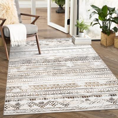 Garvee Geometric Stripes Soft Boho Washable Floor Area Rug
