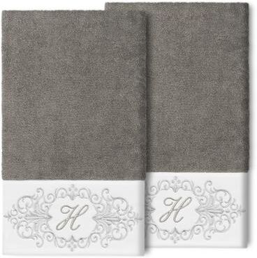 Authentic Hotel and Spa 100% Turkish Cotton Monica 2PC Embellished Bath Towel Set