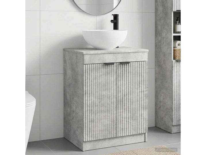 vidaXL Badezimmermöbel-Set Betongrau Holzwerkstoff
