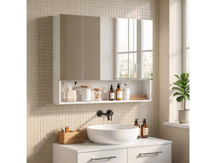 kleankin Armoire Murale Salle de Bain 3 Portes Miroir Blanc