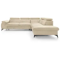 ECKSOFA FIORE Creme Velours-Stoff mit Schlaffunktion