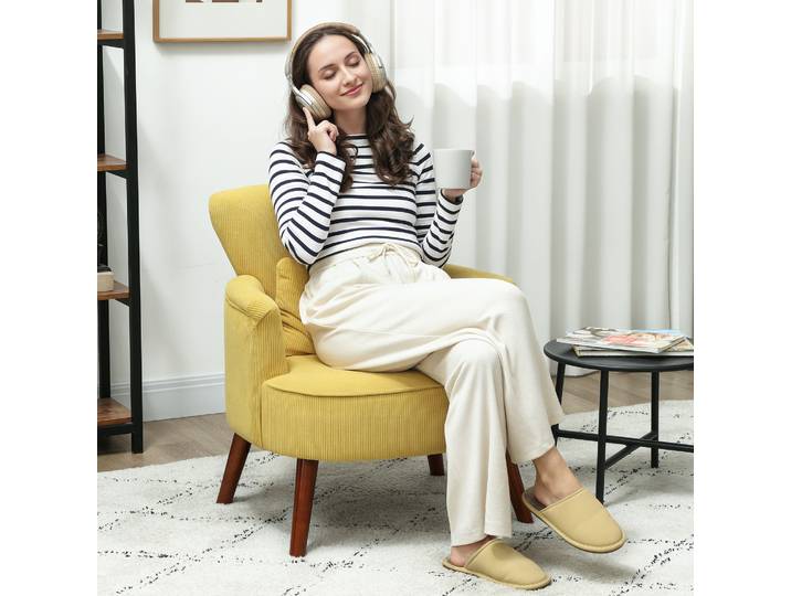 HOMCOM Fauteuil Moderne Rembourré Jaune Pieds Bois