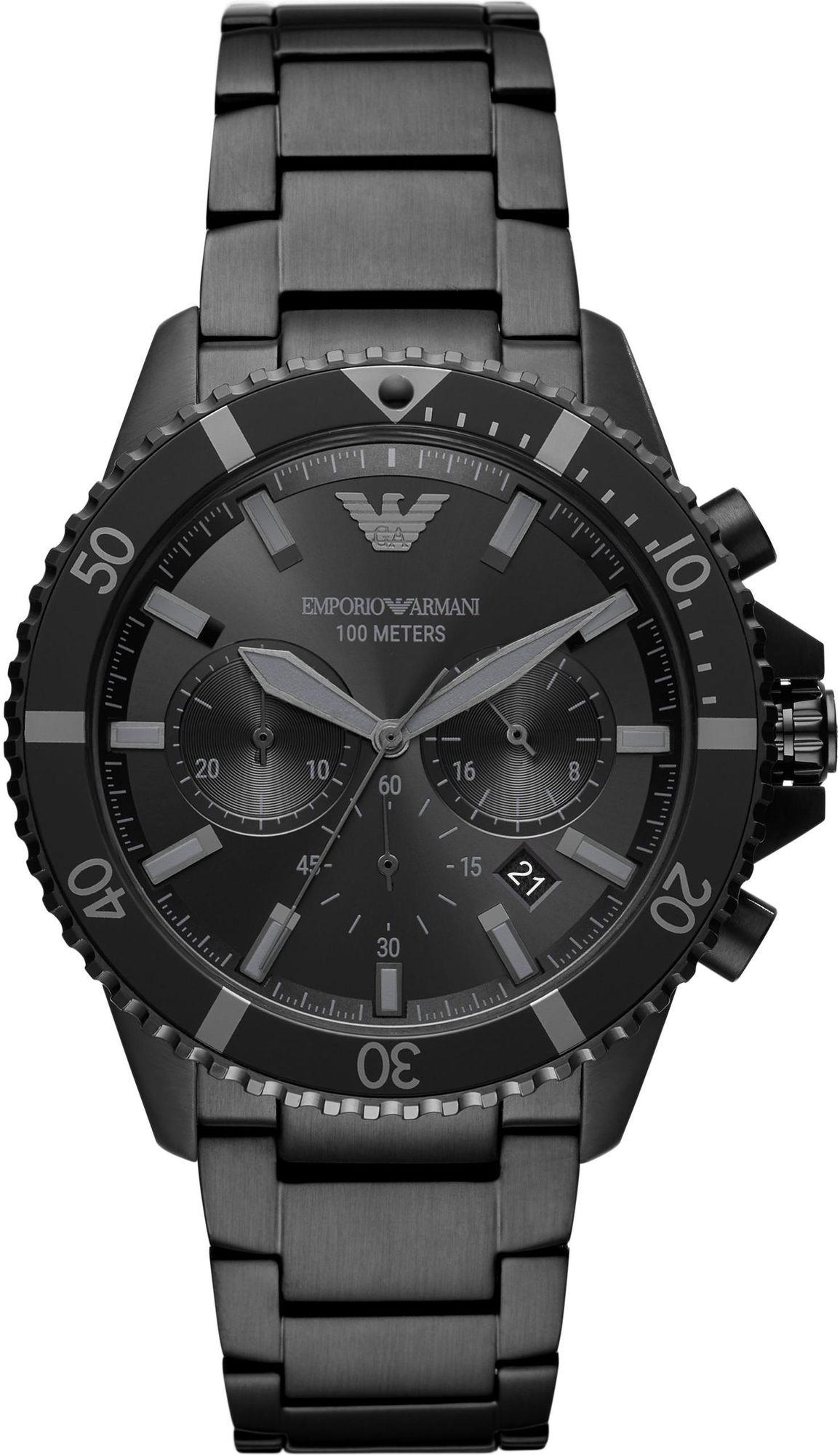Die Emporio Armani Herrenuhr ist das perfekte Geschenk, um sich selbst oder einen geliebten Menschen zu verwöhnen. Das runde Gehäuse aus Edelstahl wird von einem hochwertigen Quarzwerk im Chronographenstil angetrieben. Diese Taucheruhr hat einen Durchmesser von 43 mm mm. Das Armband, Edelstahl Schwarz, mit einer Faltschließe mit Drückerverschluss macht sie zu einer angenehm zu tragenden Uhr. Bei 1