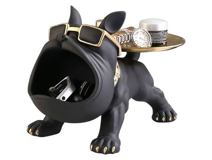 Figurine de bouledogue bol à clés de bouledogue français boîte de rangement de bijoux décoration de sculpture moderne pour coul