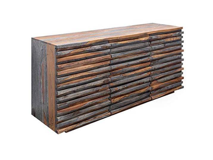 invicta INTERIOR Massives Sideboard Relief 160cm Sheesham Holz grau Smoke Finish mit aufwändiger Front Kommode Anrichte