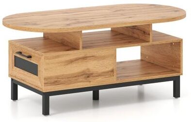 Costway 47 Inch Oval Coffee Table with Storage and Open Compartments for Living Room-Natural