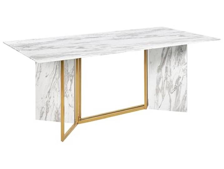 Beliani Esstisch Marmoroptik weiß/Gold 100 x 200 cm für 8 Personen Esszimmer Calcio