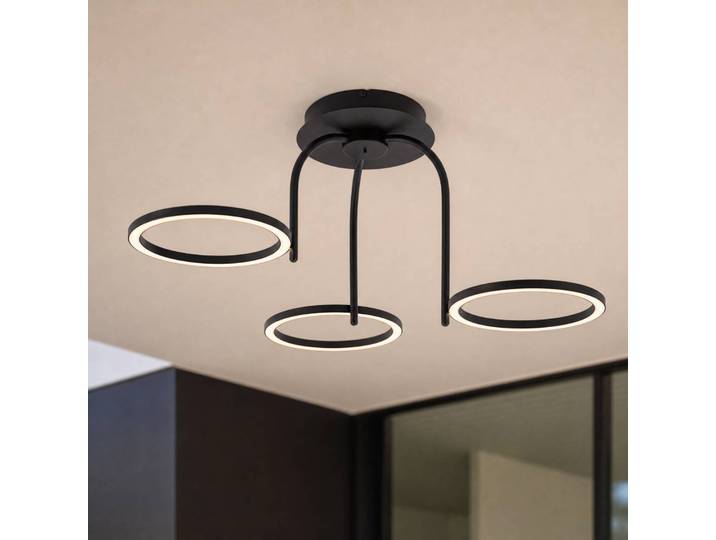 Lucande LED-Außendeckenleuchte Sylvara, schwarz, CCT, 3-flg. Sylvara Lucande, dimmbar, schwarz, Metall, Design