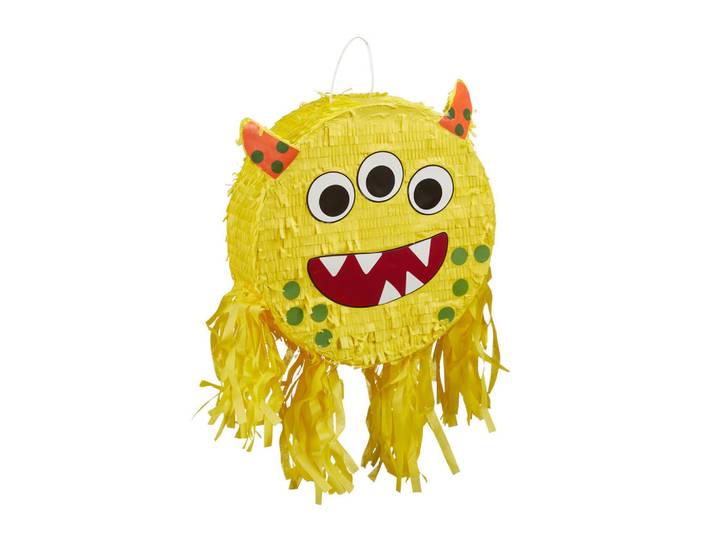 Relaxdays Pinata Bunt Monster zum Aufhängen 34x10 cm, Gelb, Wellpappe, Papier, 34x34x10 cm, Dekoration