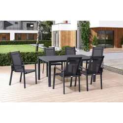OUTFLEXX Garten-Essgruppe, anthrazit, Alu/Spraystone/Textilen, 160x95 cm, 6 Stapelsessel