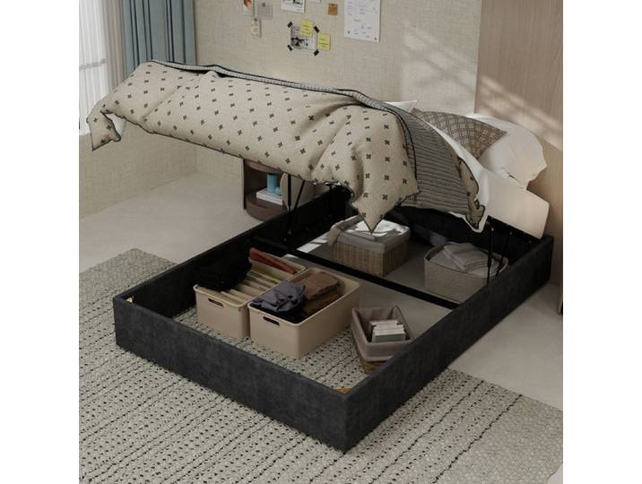 Lit double 140x200 cm avec sommier à lattes Lit double rembourré en velours Mobilier de chambre moderne Gris