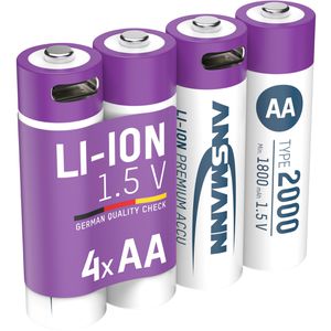 Ansmann Akku 1312-0036, 1,5 V, 1800 mAh, AA, Li-Ion, mit USB-C Ladeanschluss, 4 Stück