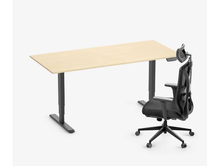 PRIMUS Schreibtisch + Stuhl VITA MESH Schwarz Normal, Sitzhöhe 44 - 52 cm 180x80 Birke