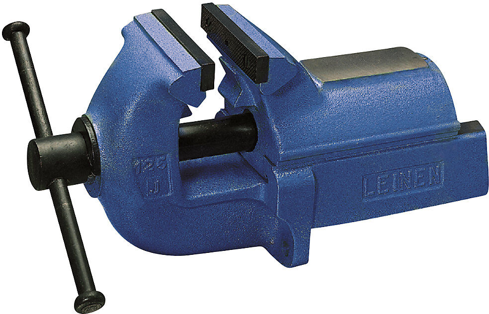 kaiserkraft Parallel-Schraubstock LEINEN JUNIOR, Vollgrauguss, blau, Backenbreite 150 mm