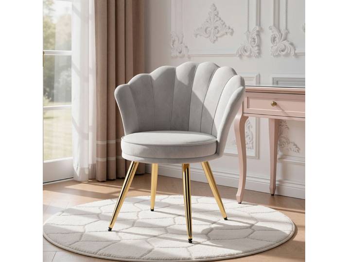 Fauteuil de salon en velours fauteuil moderne design chaise coiffeuse rembourrée pieds métal doré Gris