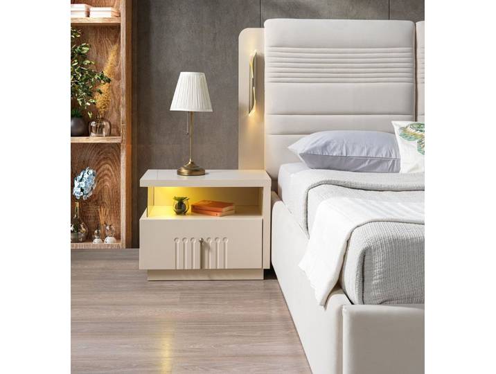 Xlmoebel Nachttisch Designer Nachttisch von XLMOEBEL in Beige mit Beleuchtung (1-St), Made in Europa