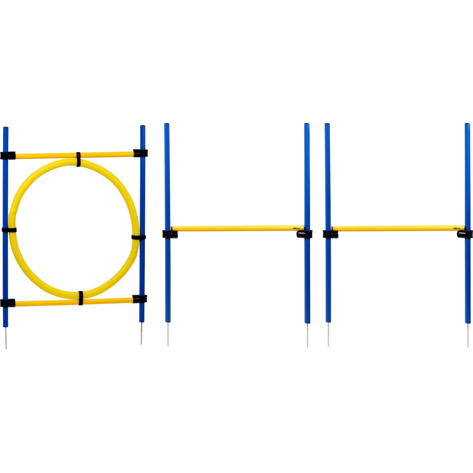 3-teiliges Agility Sprung-Set, mit 2 Hürden und Sprungreif