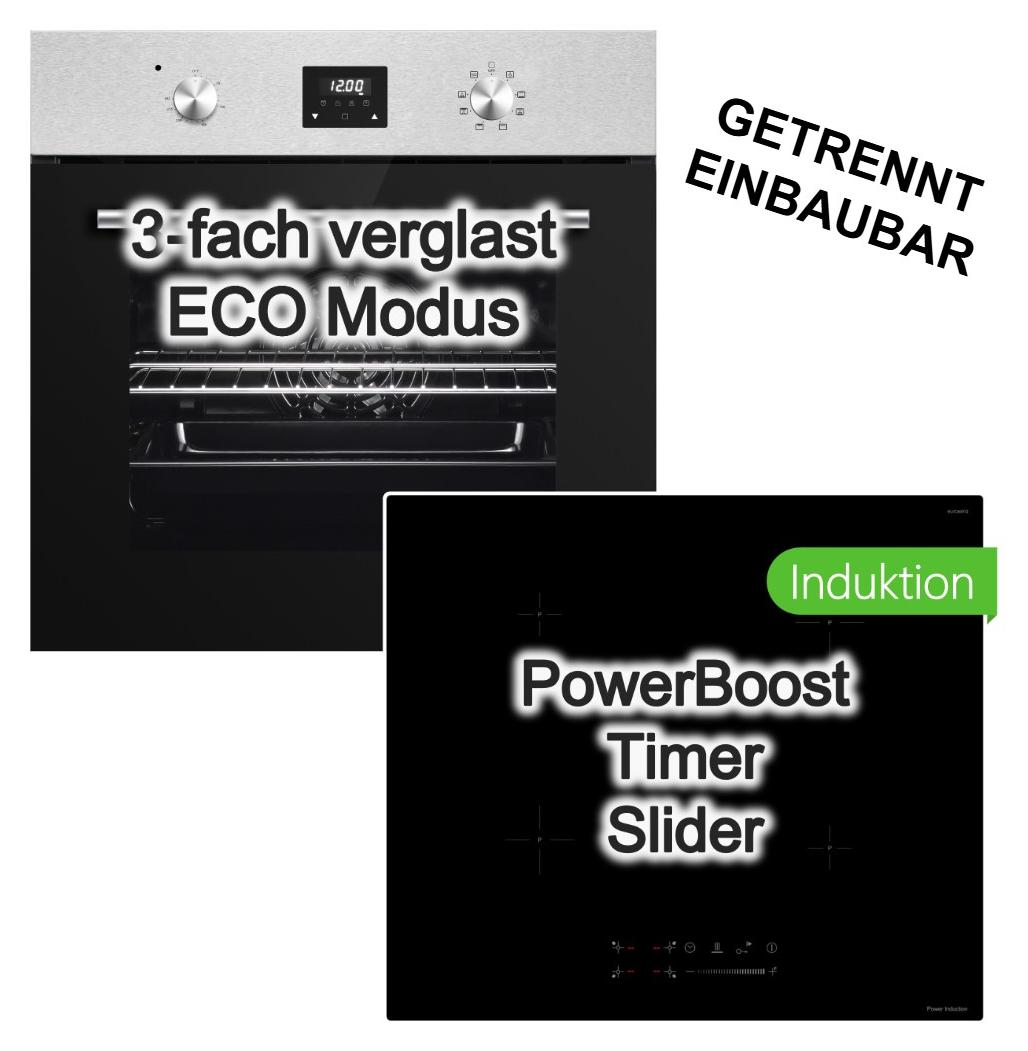 HERDSET PKM Backofen 8 Funktionen Umluft ECO + keenberk Induktionskochfeld Booster Touch Slider Glaskeramik