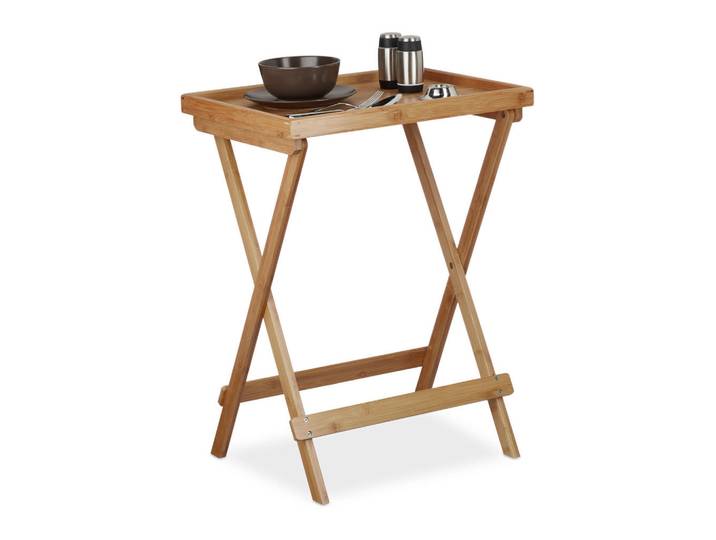 Relaxdays Tabletttisch Natur Bambus klappbar, Hellbraun, Holz, 50x66x38.5 cm, Wohnzimmer, Wohnzimmertische, Beistelltische