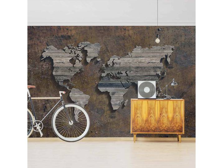 Vliestapete Holz Rost Weltkarte 384 x 255cm 384 x 255 cm