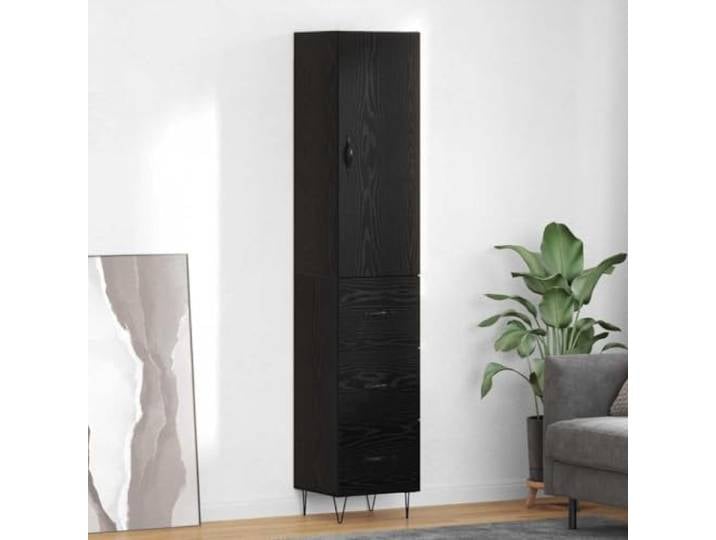 RJPLMFV Highboard Eiche schwarz 34,5 x 34 x 90 cm Langlebiges Holzwerkstoff, Regale und Türen, konische Beine, Wandmontage, für Wohnzimmer