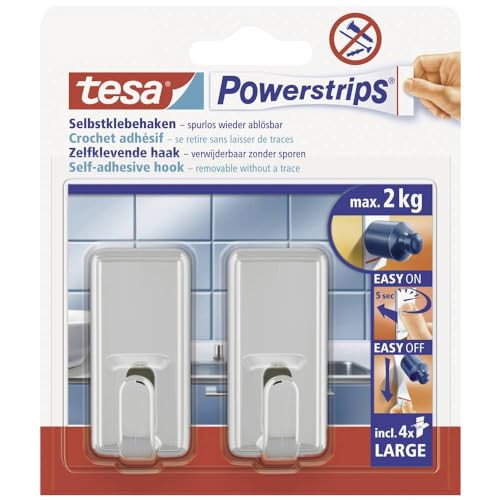 tesa Powerstrips Haken Large CLASSIC - Chroom - Draagvermogen 2 kg