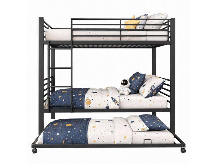 Flora Grace Etagenbett 90/200 cm in Schwarz aus Metall mit Bett für 3 Schlafplätze, 90x200 cm, Babymöbel & Kindermöbel, Kinderzimmer & Jugendzimmer, Stockbetten