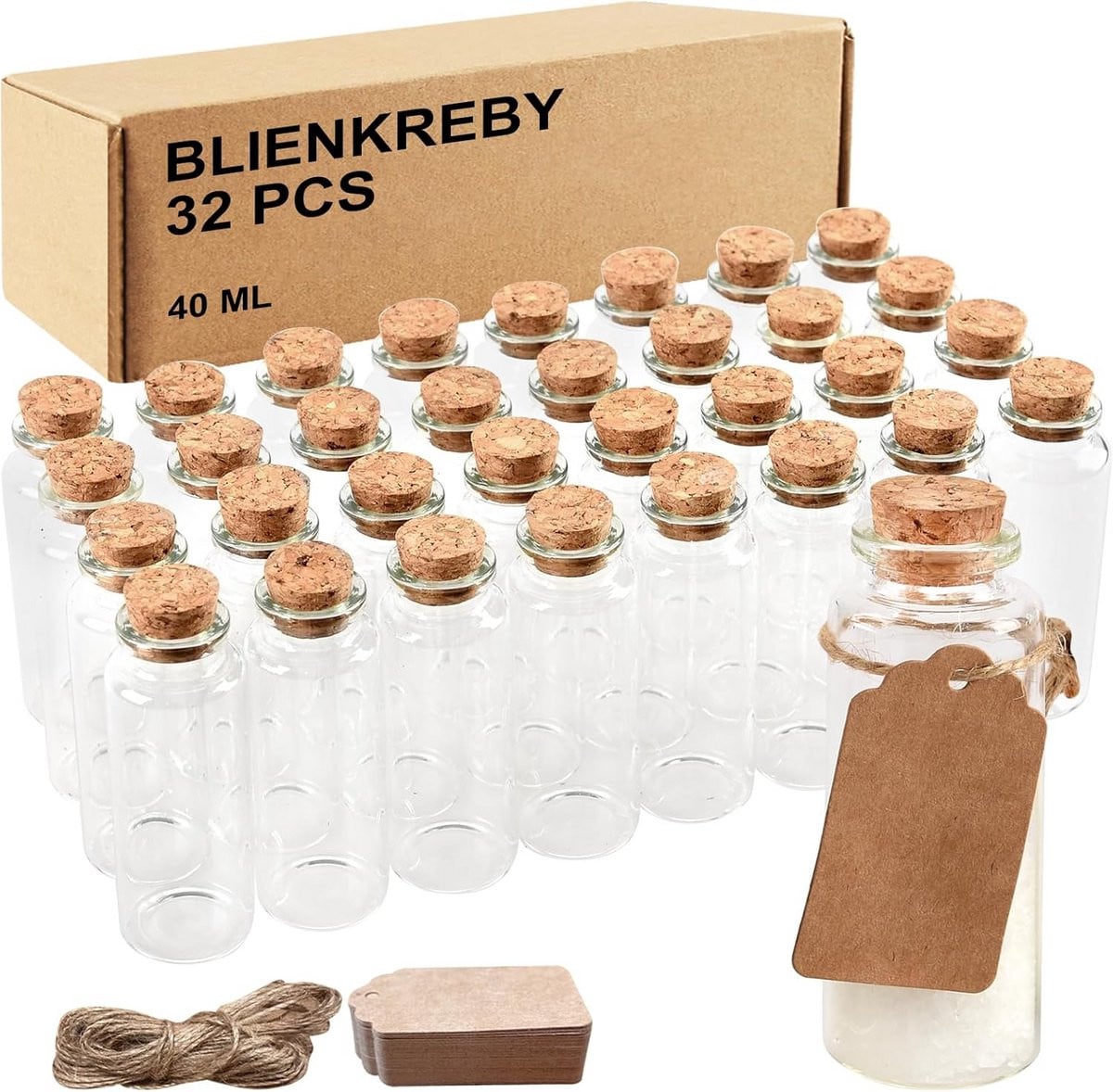 Set van 32 glazen mini-flessen met kurk van 40 ml voor decoratie en geschenken
