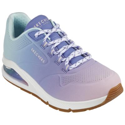 Sneaker SKECHERS "UNO 2 OMBRE AWAY", Damen, Gr. 37, blau (blau kombiniert), Lederimitat, mehrfarbig, Schuhe Modernsneaker Sneaker low, Freizeitschuh, Halbschuh, Schnürschuh in leuchtender Farbkombi