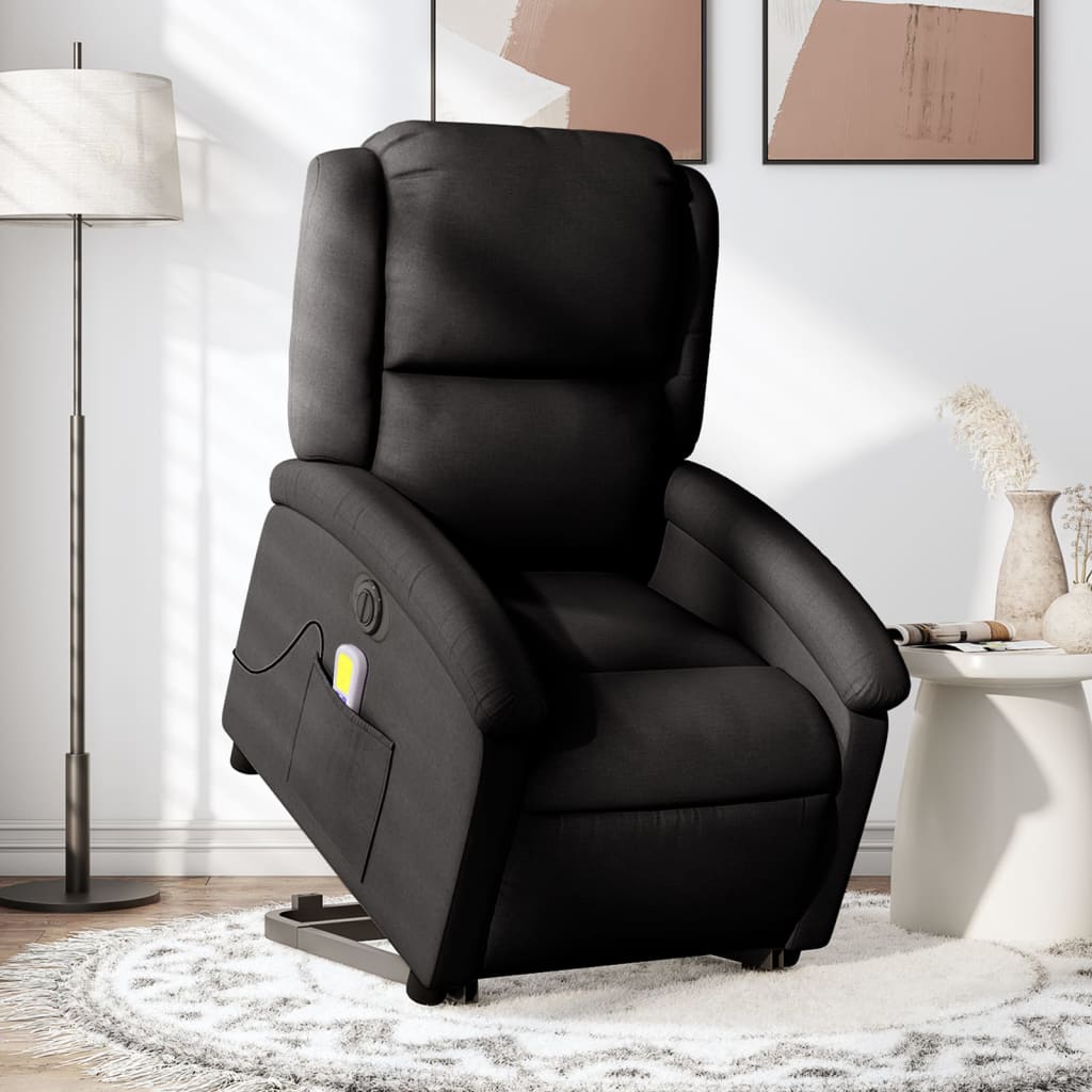 vidaXL Sillón de masaje eléctrico reclinable elevable tela negro Negro