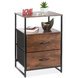 Relaxdays Nachttisch Industrial mit 2 Schubladen Dunkelbraun,Schwarz