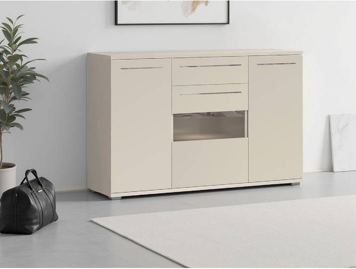 Kommode GOODPRODUCT Piano , beige (beige hochglanz), B:150cm H:97,4cm T:45,2cm, Holzwerkstoff, Sideboards, Kommode, UV lackiert, Soft-Close Funktion