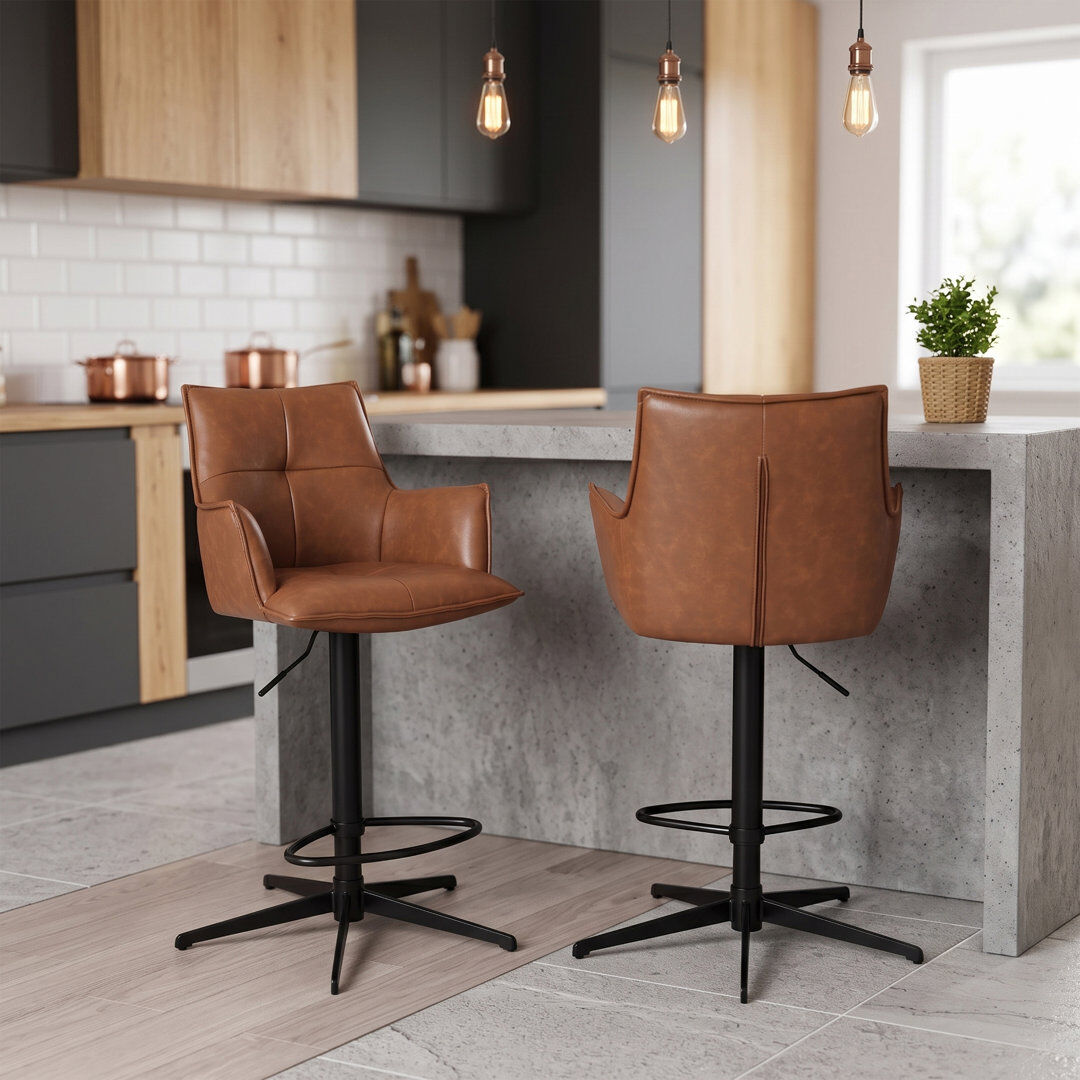 George Oliver PU Bar Stool Tan 55cm W X 52cm D