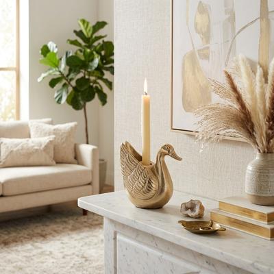 Sagebrook Home "Decorative Metal Swan Candle Holder - 5"", Gold - 4.25"""